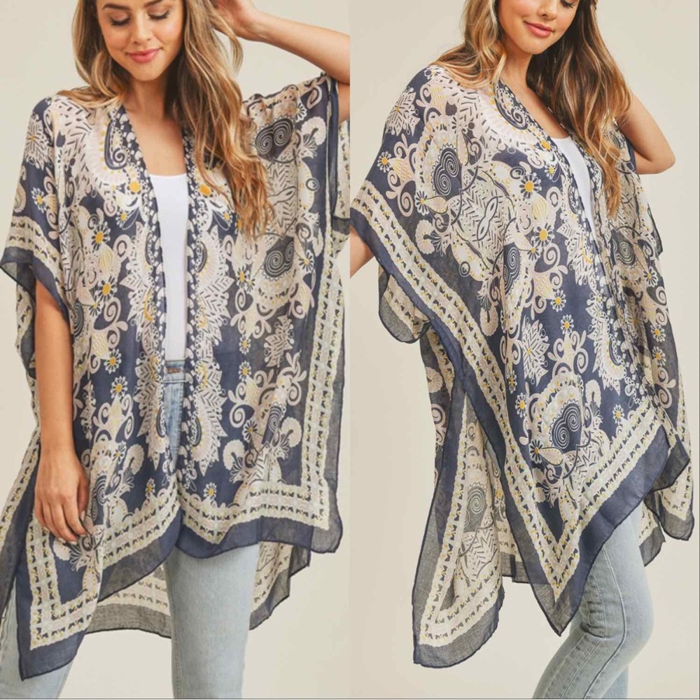 LA BOHEMIAN PRINT KIMONO - VINTAGE BLUE - Picture 4 of 5